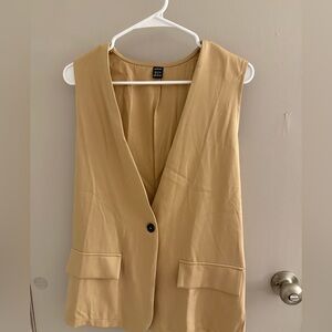 Tan Sleeveless Vest with Button Detail